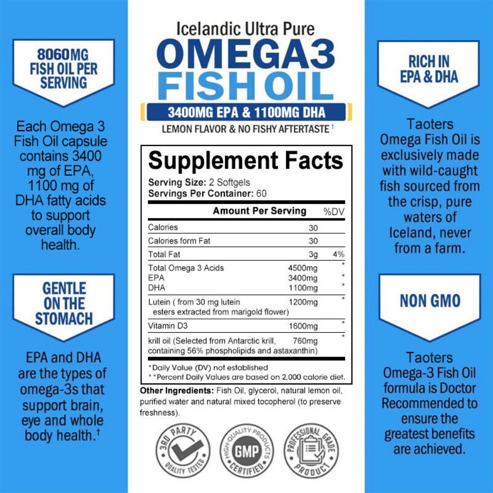 Omega 3 Fish Oil Improve Brain Power Memory Supports Bone Joint Health 120 Ct US