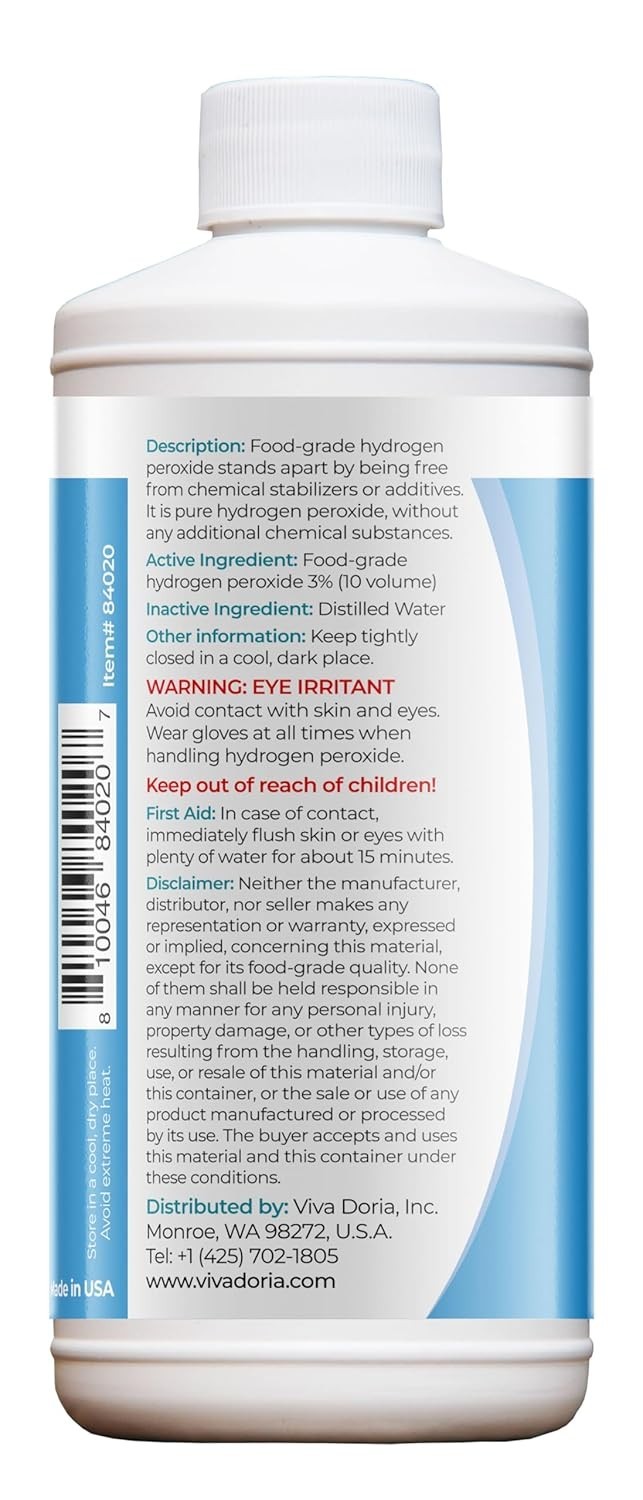 USA Made Food Grade 3% Hydrogen Peroxide – Convenient Screw-Top Bottle, 16 Oz