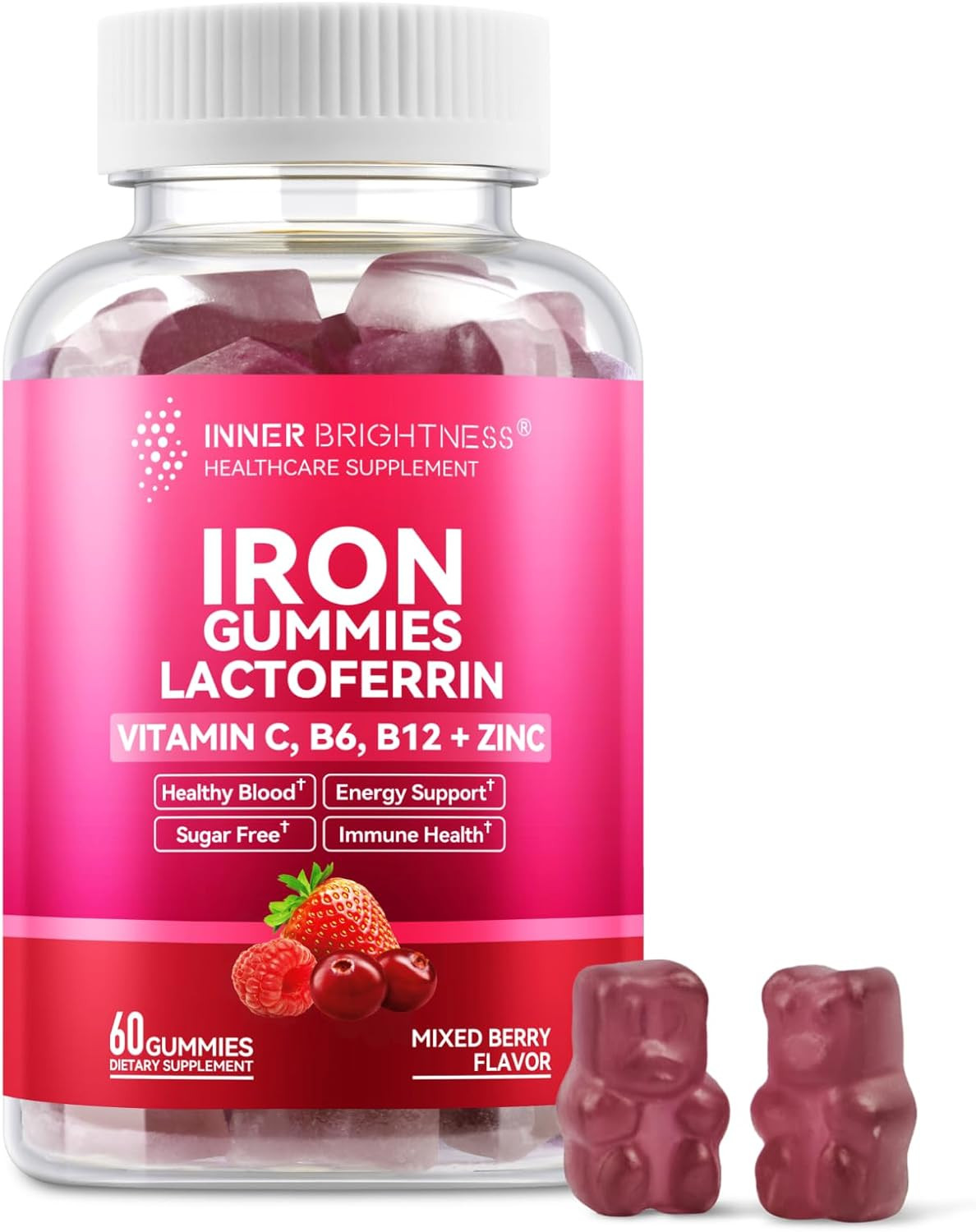 Iron Supplement Gummies with Lactoferrin, Vitamin C, B6, B12 & Zinc – Gentle, Ve