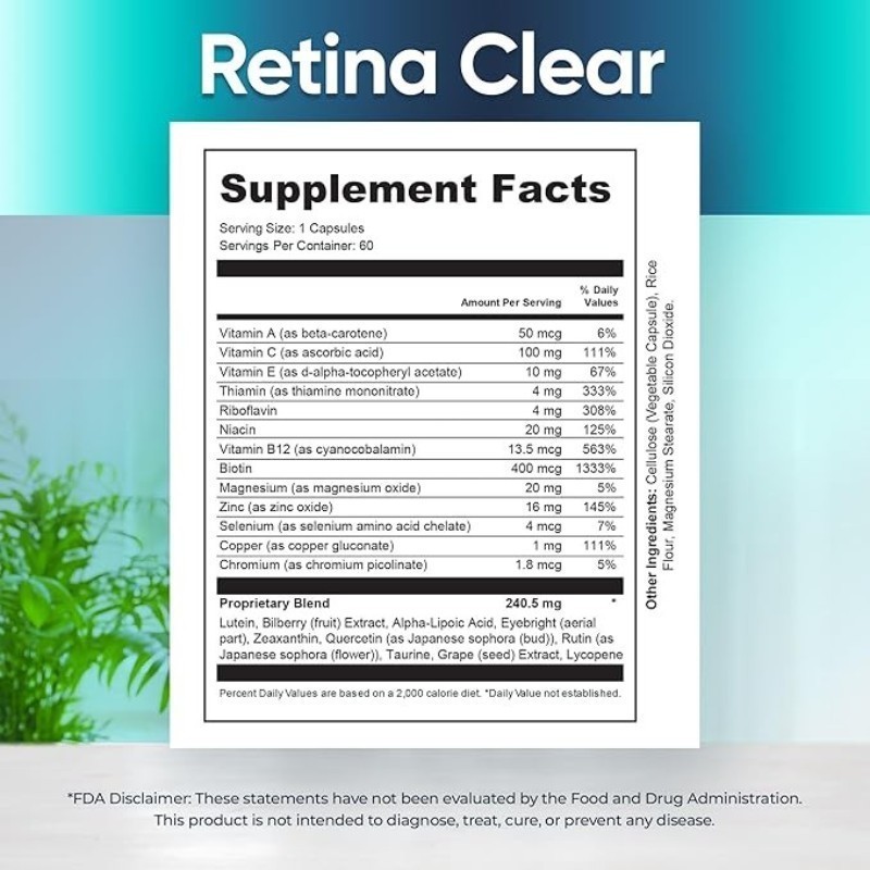 Retina Clear Vision Relief Supplement-Eye Health Formula with Lutein Zeaxant