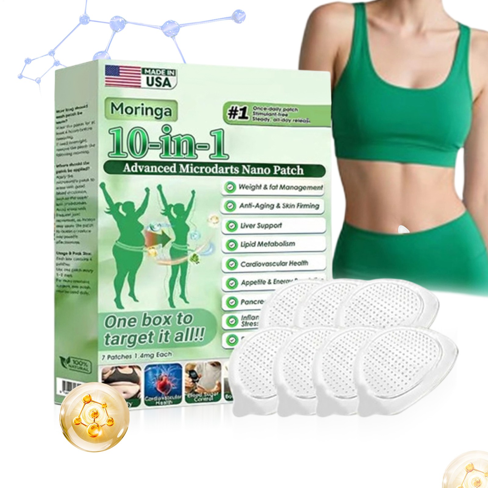 Moringa 10-IN-1 Nano Advanced Microneedle Patch Slimming – 7pcs/box (1-5 BOX)