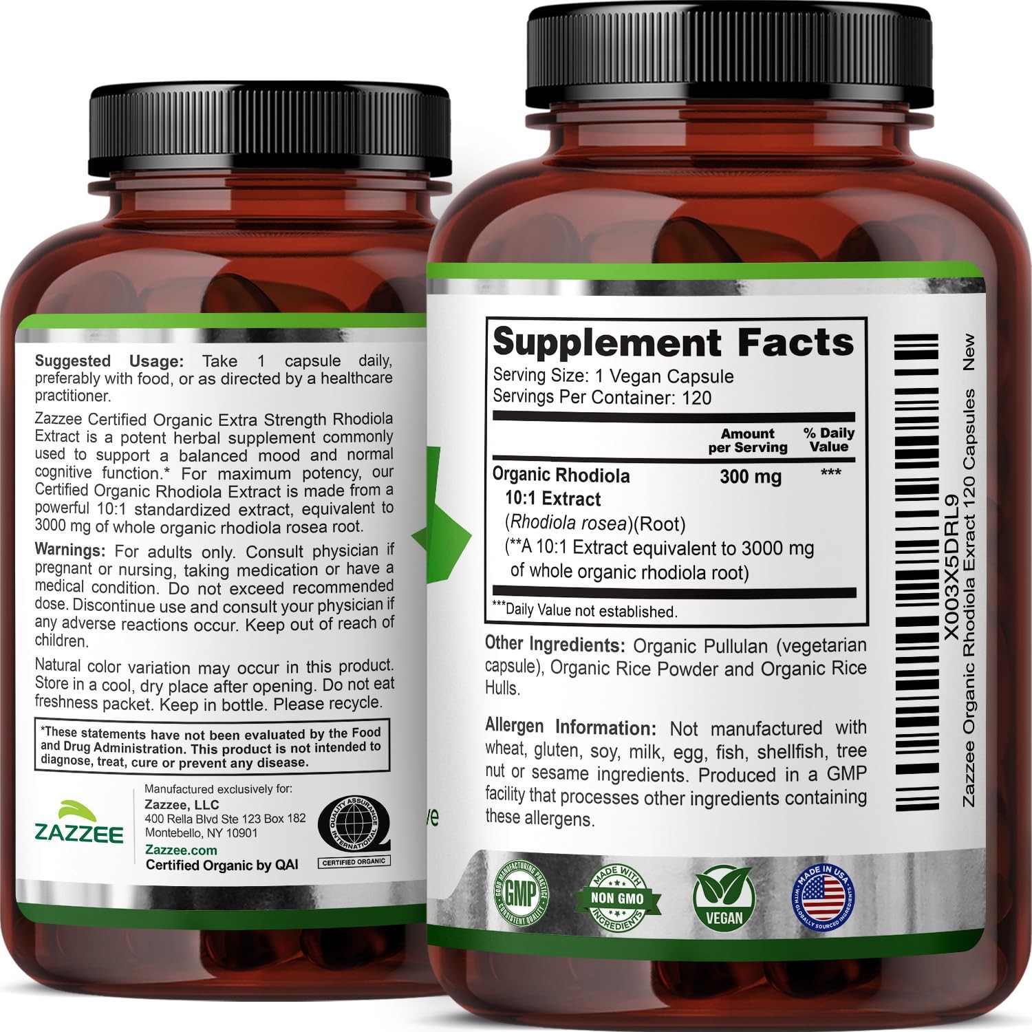 Zazzee USDA Organic Rhodiola 101 Extract, 120 Capsules, 4 Month Supply, Rhodi…