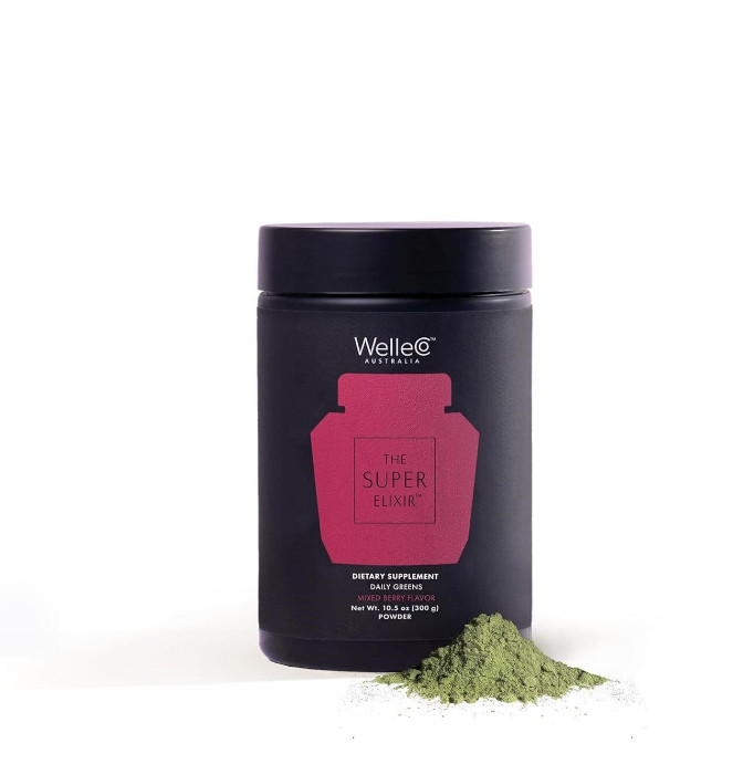 WelleCo The Super Elixir Daily Greens Powder, Probiotic Drink Mix Mixed Berry