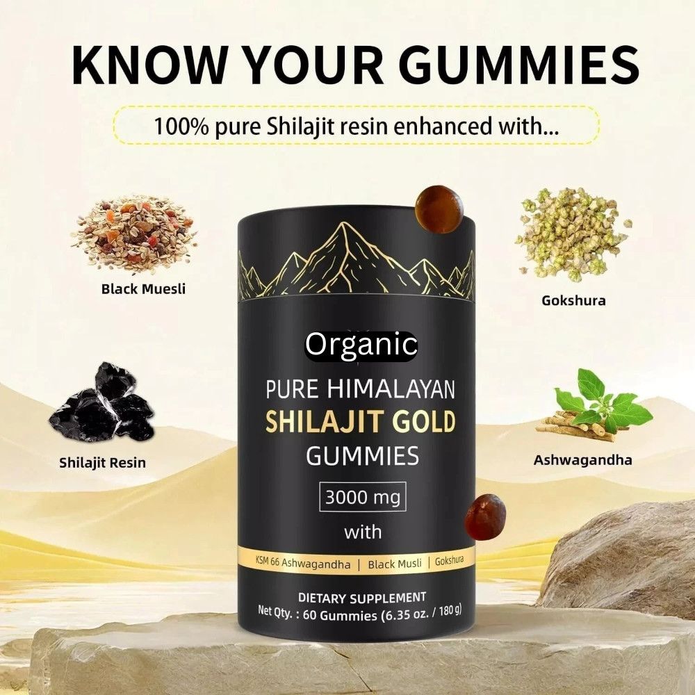 Pure Himalayan Shilajit Gold Gummies with Ashwagandha, and Gokshura , 60 Gummies