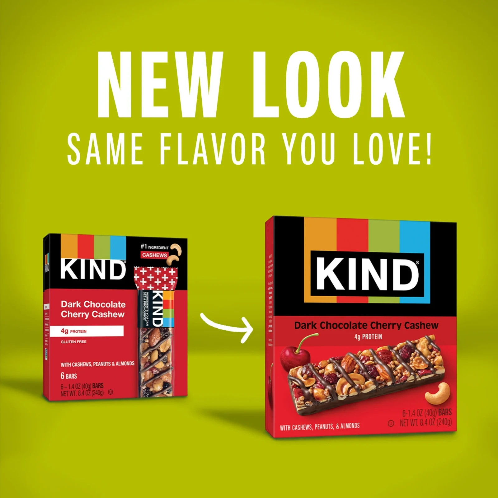 KIND Bars, Dark Chocolate Cherry Cashew, Gluten free, 1.4 oz, 6 Bars