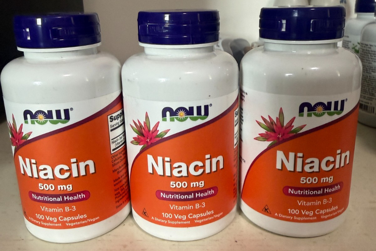 3-Pack NOW Niacin 500mg Vitamin B-3 Nutritional Health 100 Veg Capsules