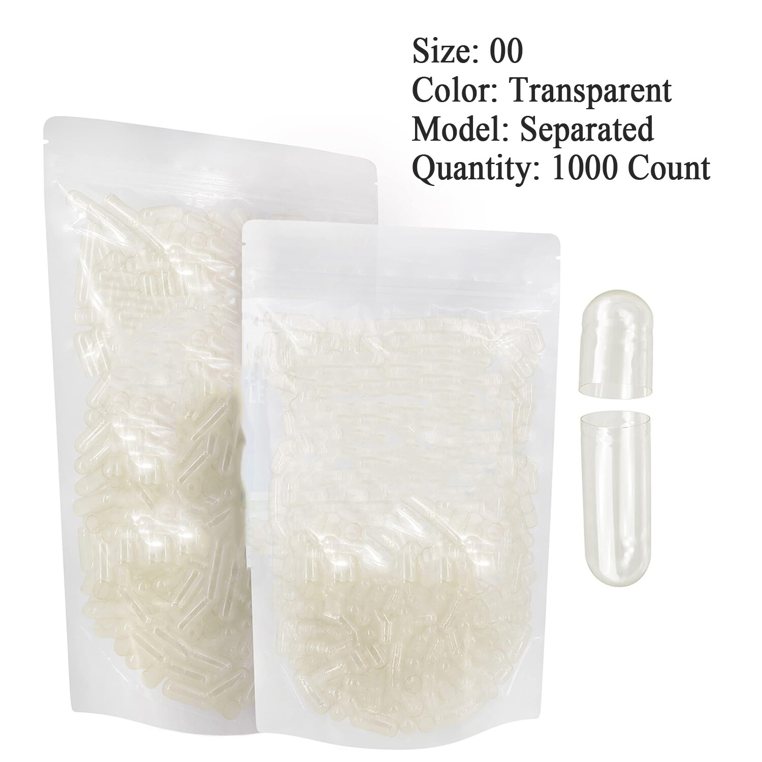 Gelatin Size 00 Separated Capsules 1000 Count Capsules Empty Capsules