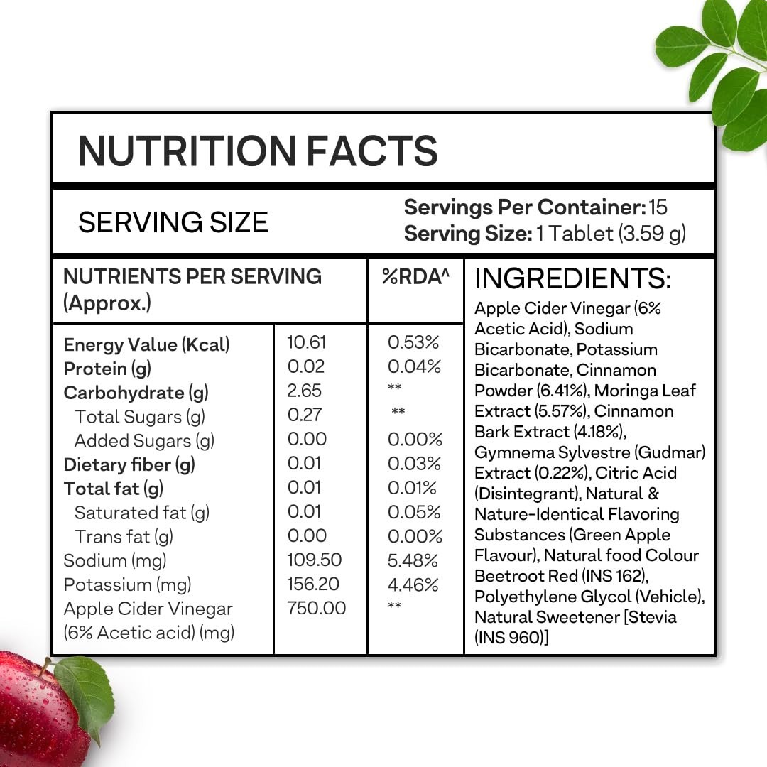 OZiva ACV Moringa Tablets Effervescent Apple Cinnamon 30 Tablets 2 Pack