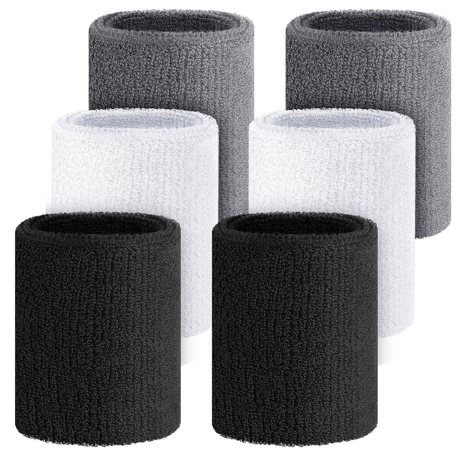 6 Pcs 4 Inch Cotton Elastic Arm Sweatbands Black, White, Gray Hiking, Cyclin…