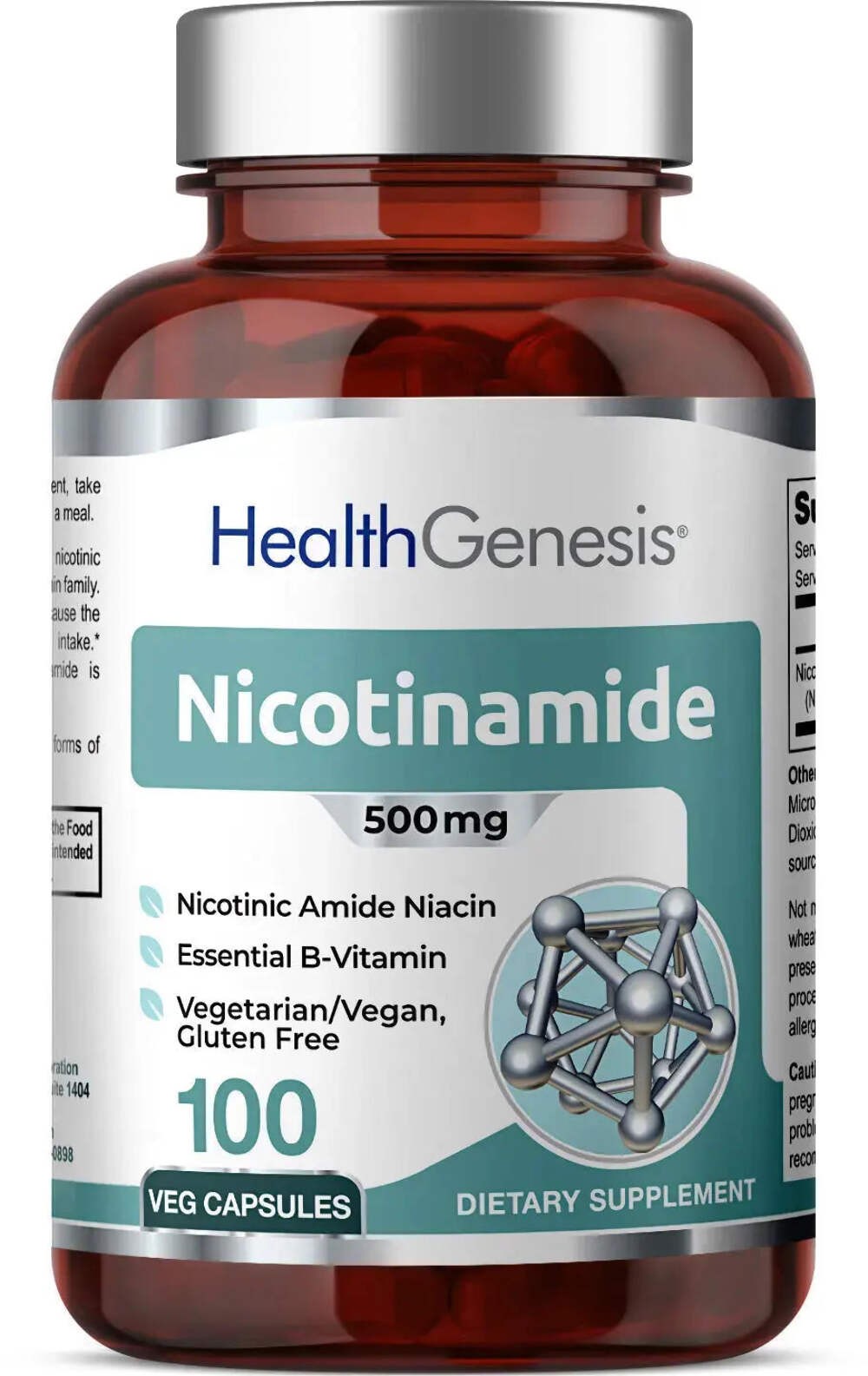 Health Genesis Nicotinamide Vitamin B-3 Flush Free 500 mg 100 Vcaps
