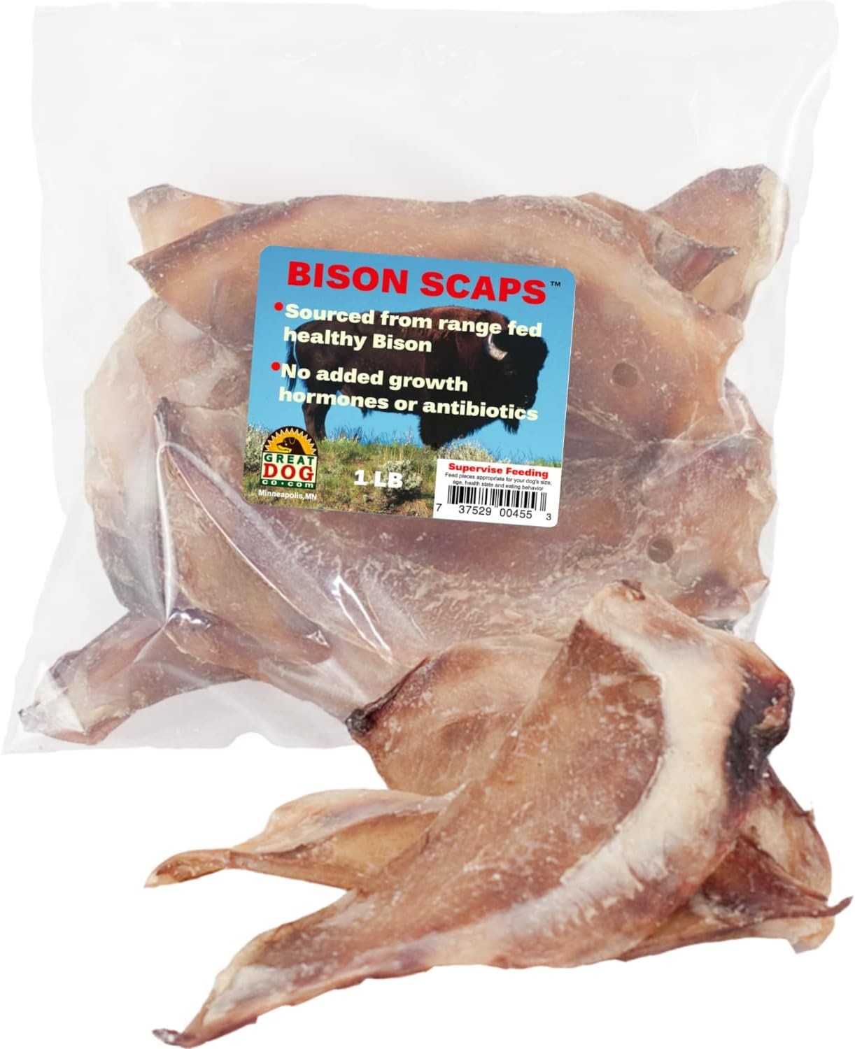 Great Dog Bison Scaps-1 LB Bag (Approximately 10-11 Pieces)-Sourced & Made in US