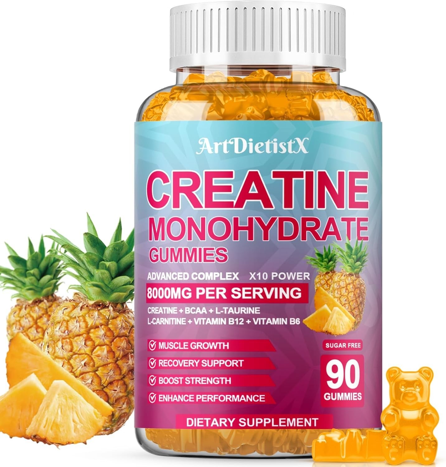 Creatine Monohydrate 8000mg Gummies with BCAA, L-Carnitine, Taurine & Vitamin B1