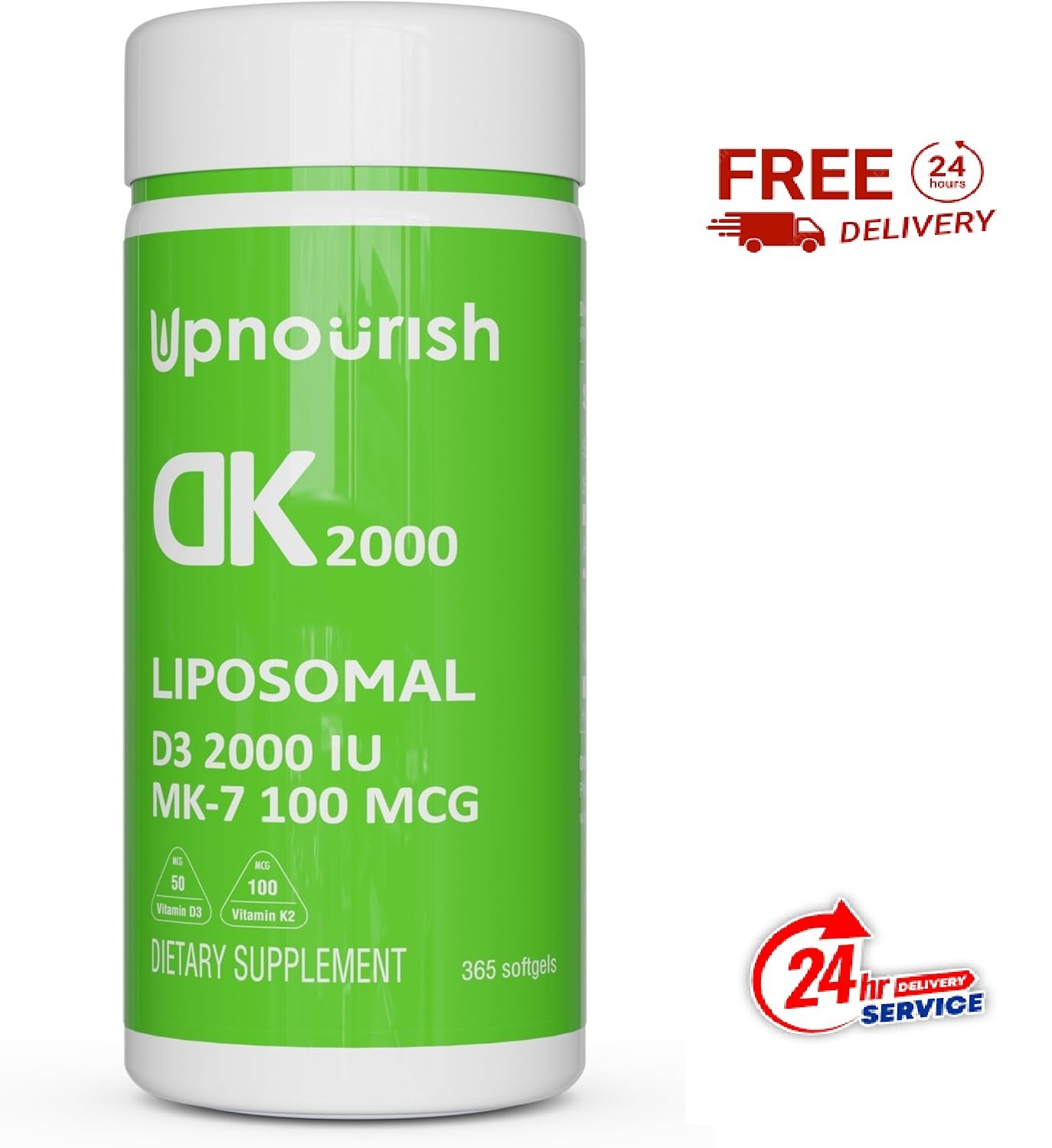 UpNourish Liposomal Vitamin D3 K2 2000 IU with K2 MK-7 100 mcg – 365 Vitamin