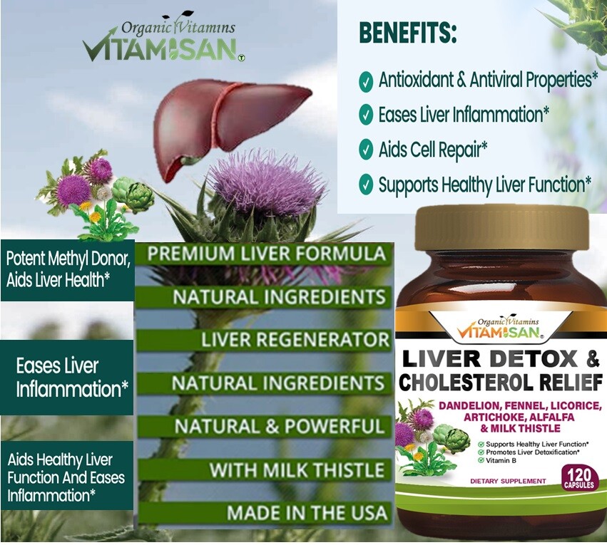 Liver Cleanse Detox Milk Thistle Extracts Silymarin, Artichoke, Dandelion, Vit B