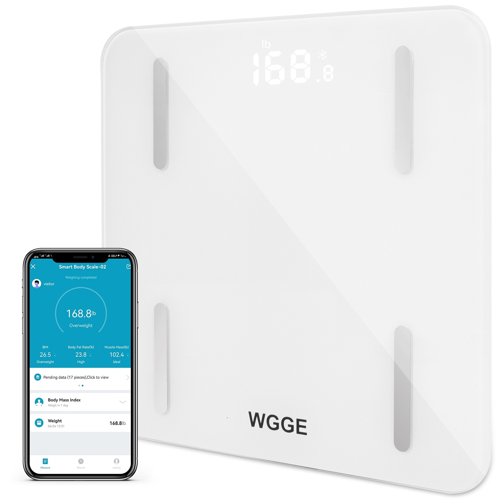 WGGE Bluetooth Body Fat Scale, Smart Digital Bathroom Weight Scale Max:400lb