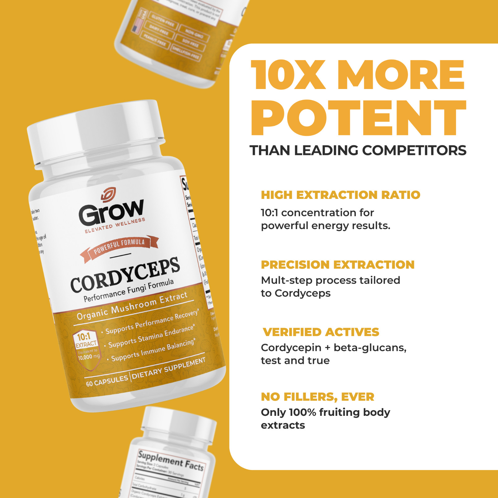 Cordyceps Mushroom Extract Capsules – 10:1 Concentrated Formula – 60 Capsules