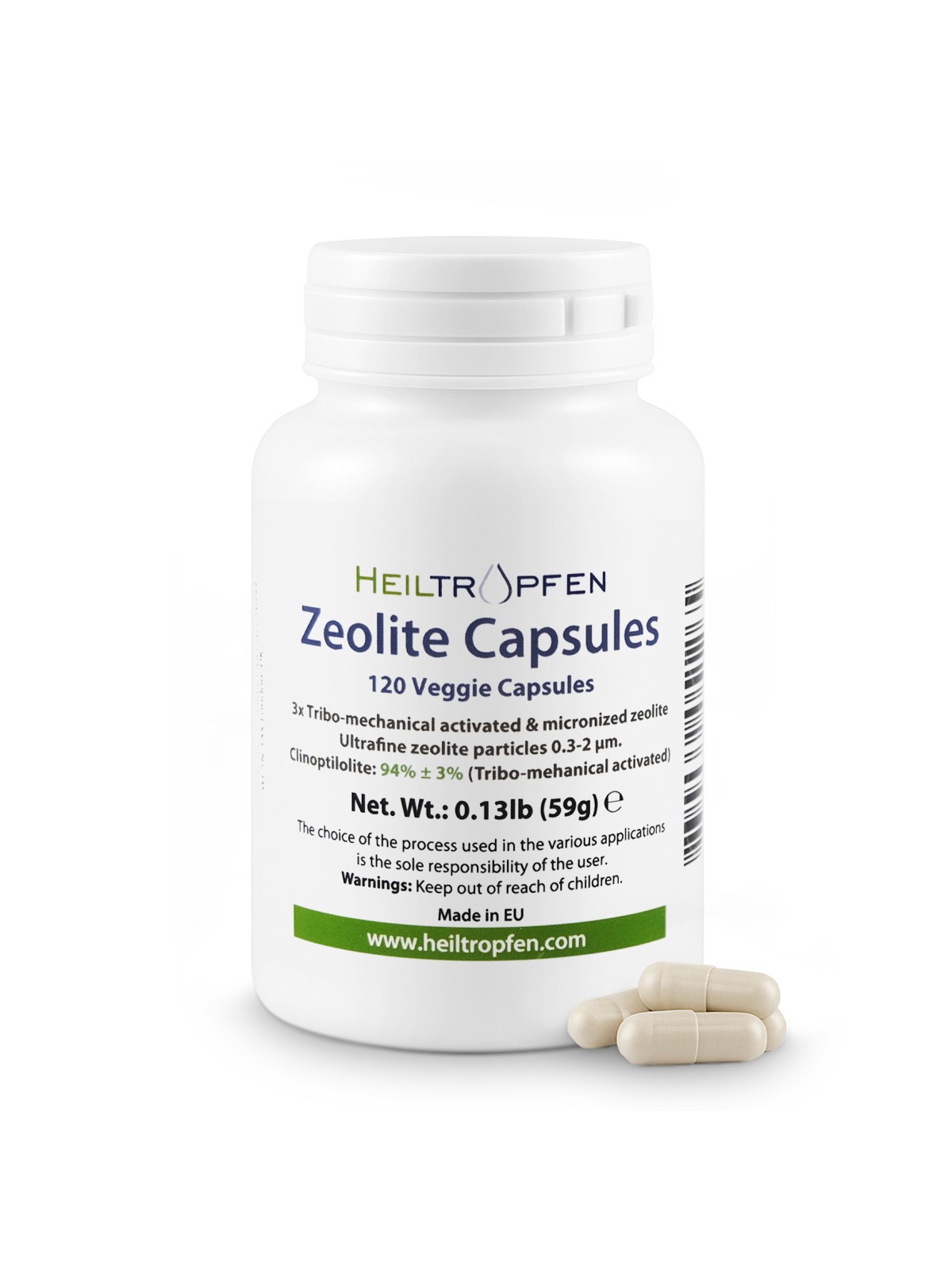 Zeolite capsules 3xTMA, 120 veggie capsules, 0.13lb (59g)