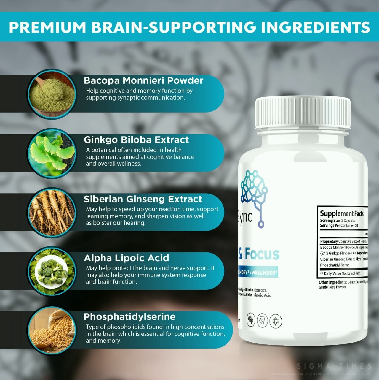 Neurosync Brain & Focus Cognitive Pills to Improve Memory & Brain Fog 60ct