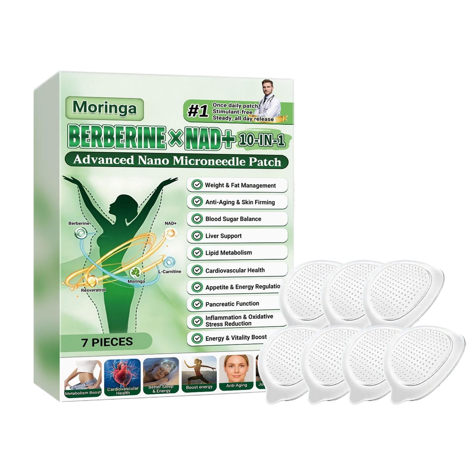 Moringa & Berberine 10-IN-1 Advanced Nano Microneedle Slimming Patch 7pcs/box