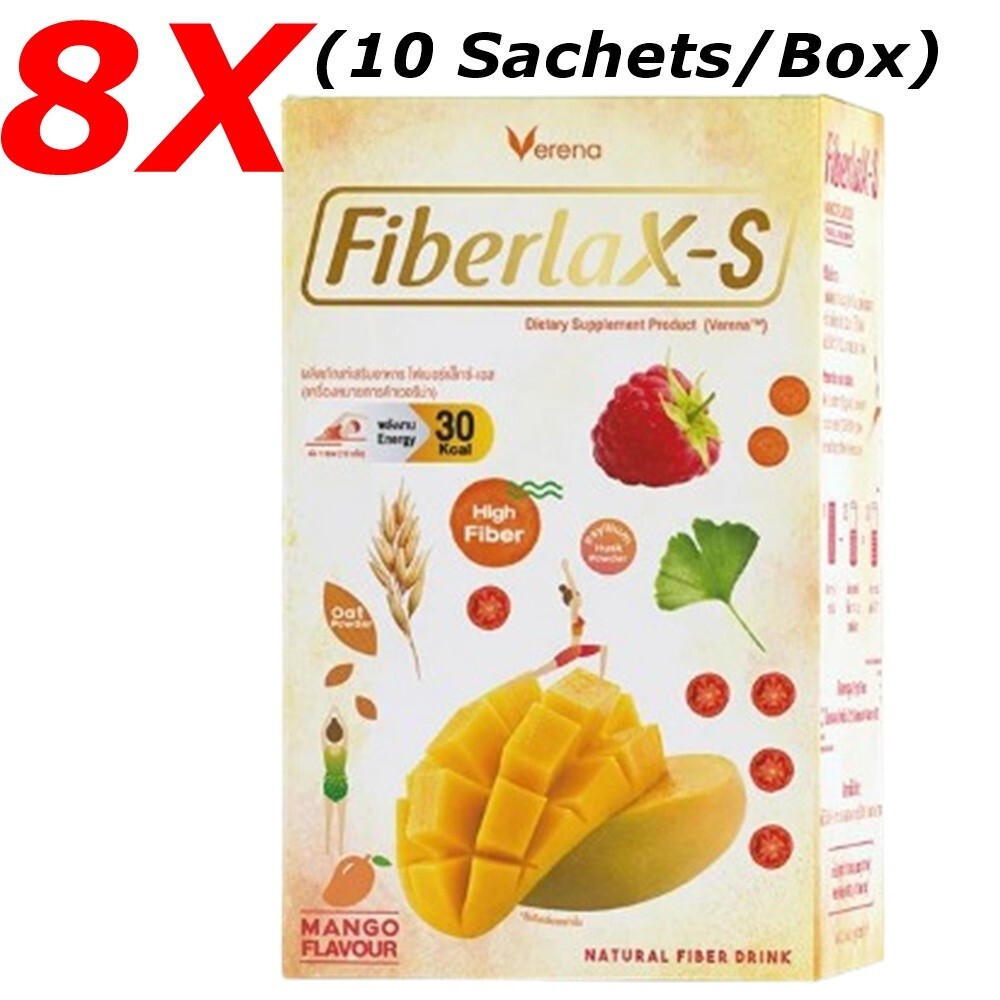 8X Verena Fiberlax-S Mango Flavour Natural Fiber Drink Detox No Sugar 10 Sachets
