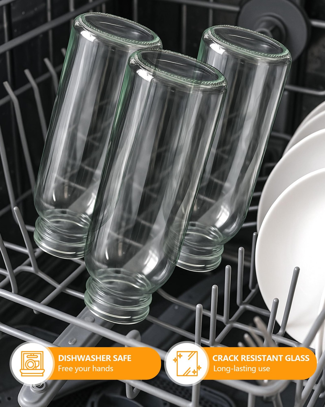 Glass Water Bottles with Lids & Straw 16 oz 8 Pack Reusable Juice Bottles With