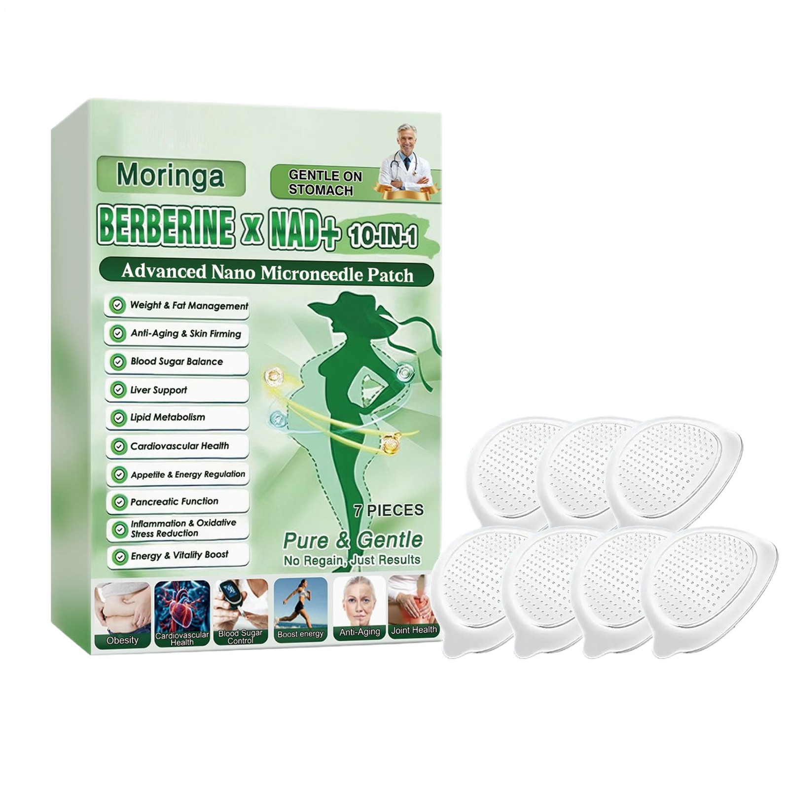10-IN-1 Advanced Moringa Berberine Nano Microneedle Fat Burner Patch 7pcs Box US