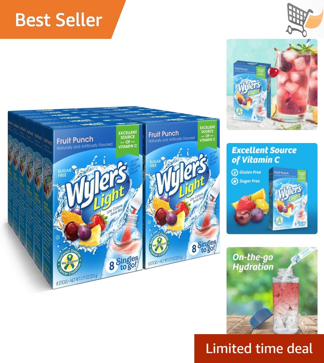 Singles To Go Powder Packets Water Drink Mix Fruit Punch 8 Pack of 12