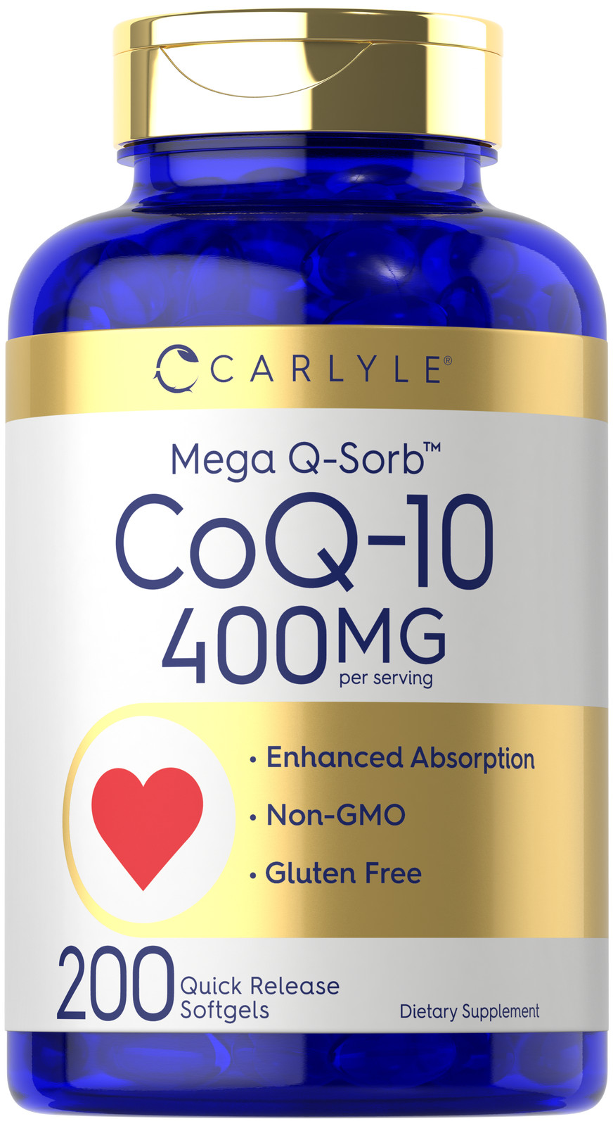 CoQ10 400mg | 200 Capsules | Non-GMO, Gluten Free | High Absorption | by Carlyle