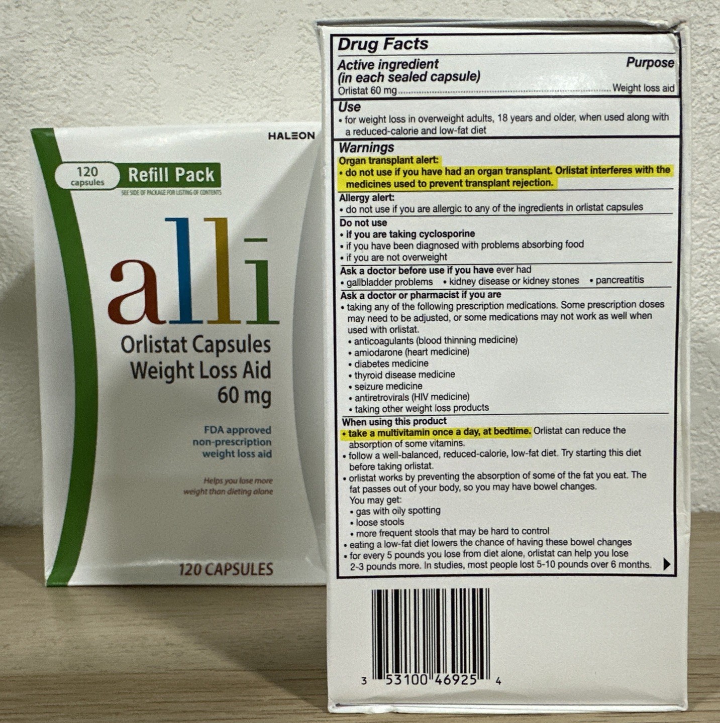 Alli Orlistat Diet Pills Refill Pack – 120 Capsules – Pack of 2 – Exp 10/2027+