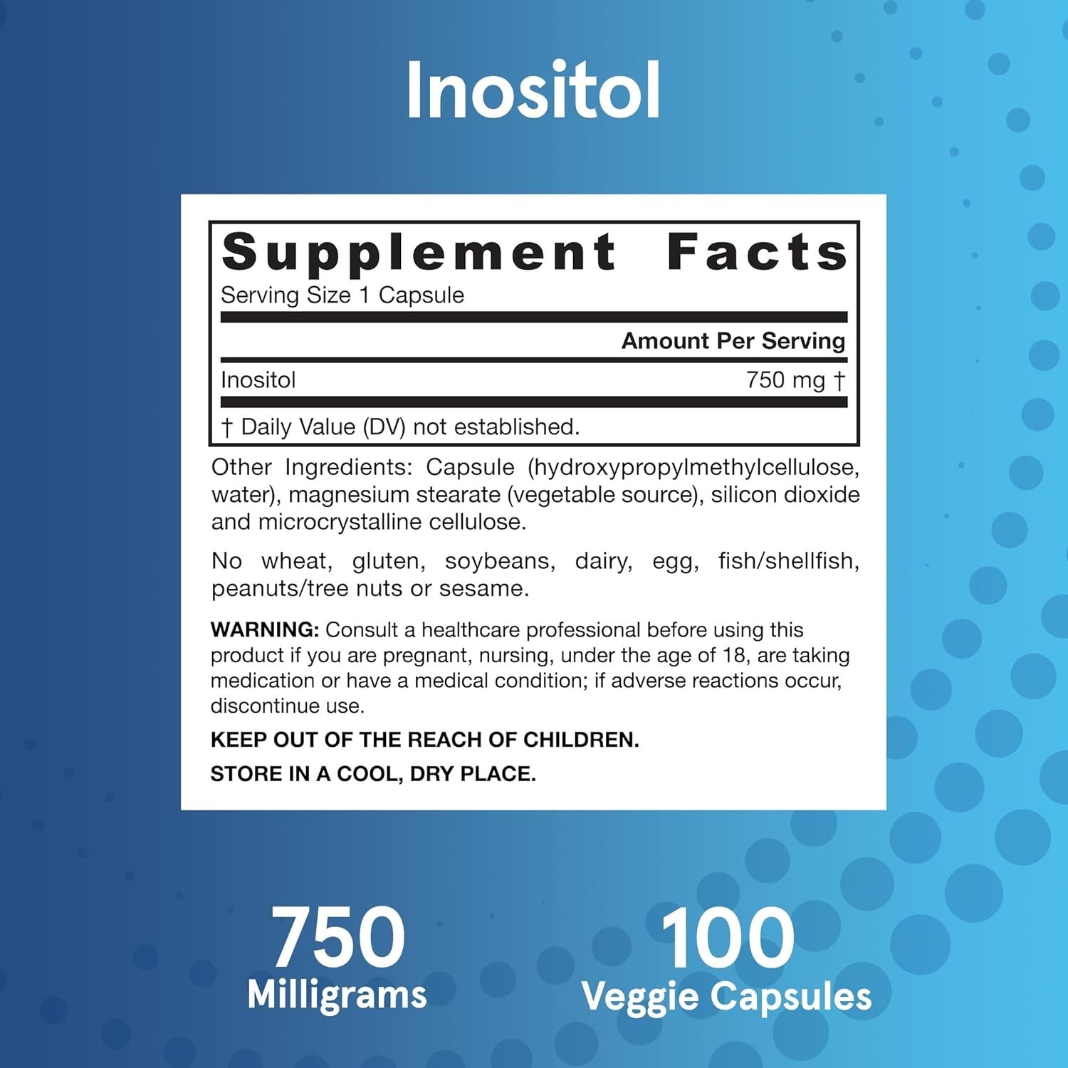 100 Capsules of 750 mg Myoinositol – Supports Liver Detox & Cellular Functions
