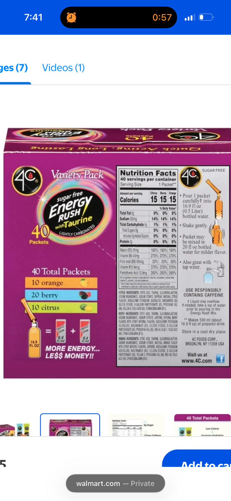 4C Energy Rush Drink Mix – Orange Flavor (36 Packets)
