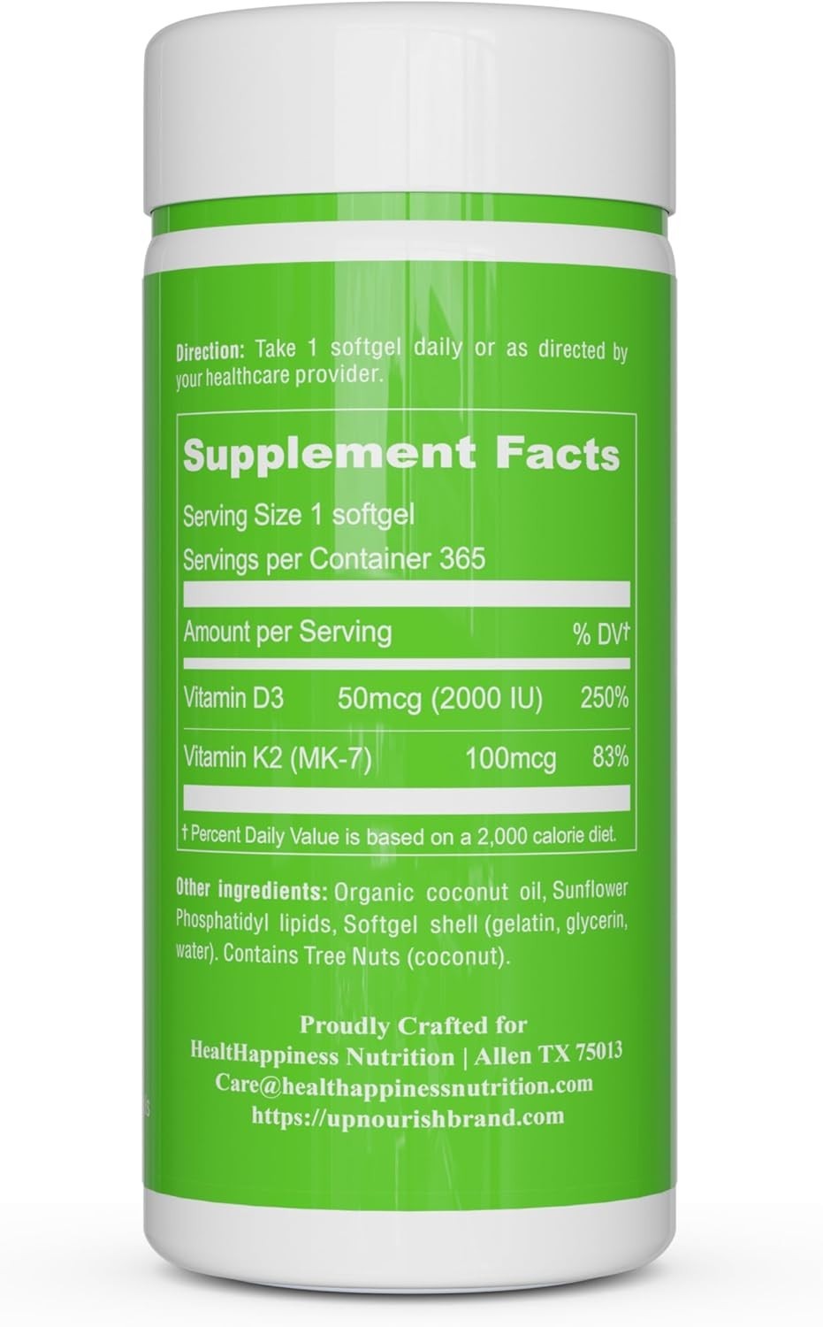 UpNourish Liposomal Vitamin D3 K2 2000 IU with K2 MK-7 100 mcg – 365 Vitamin