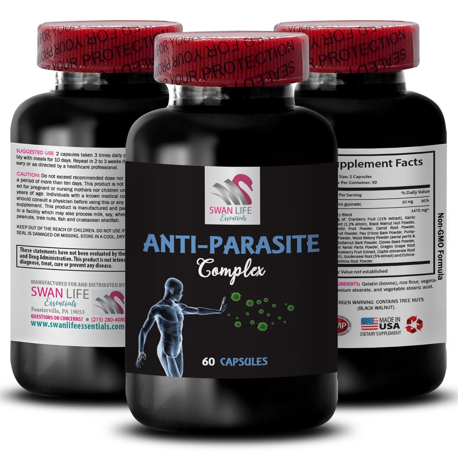 Daily Refreshment – ANTI-PARASITE COMPLEX – Herbal Flow 3 Bottles 180 Capsules