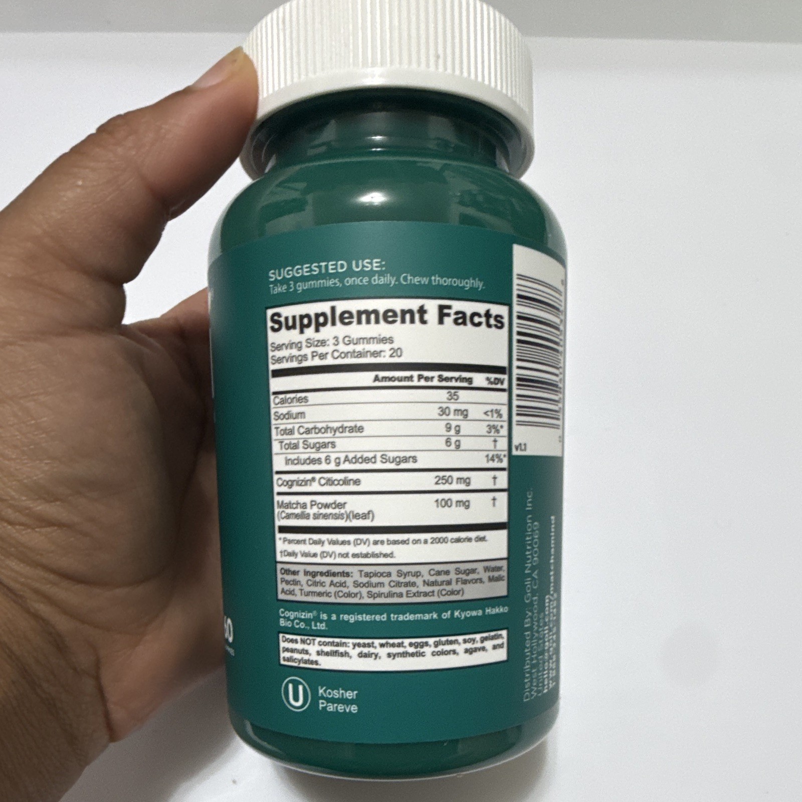 Goli Matcha Mind Cognitive Gummies 60 Count Cognizin Brain Focus Supplement