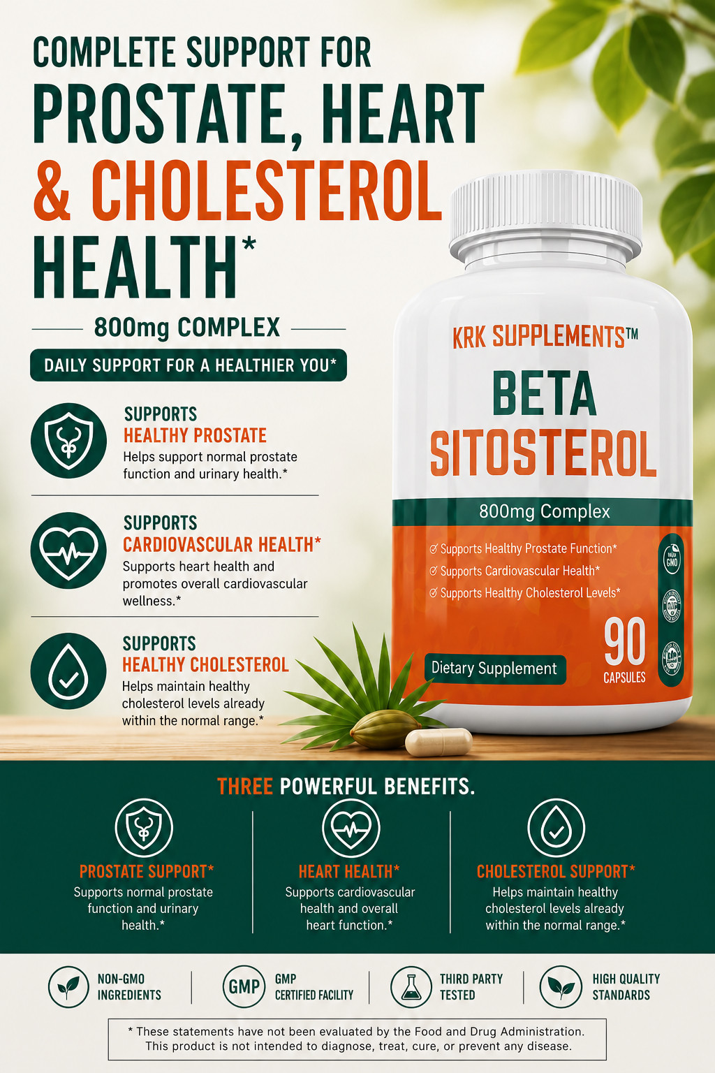 2 Bottle Beta Sitosterol 800mg Prostate Support Urinary Bladder KRK Supplements