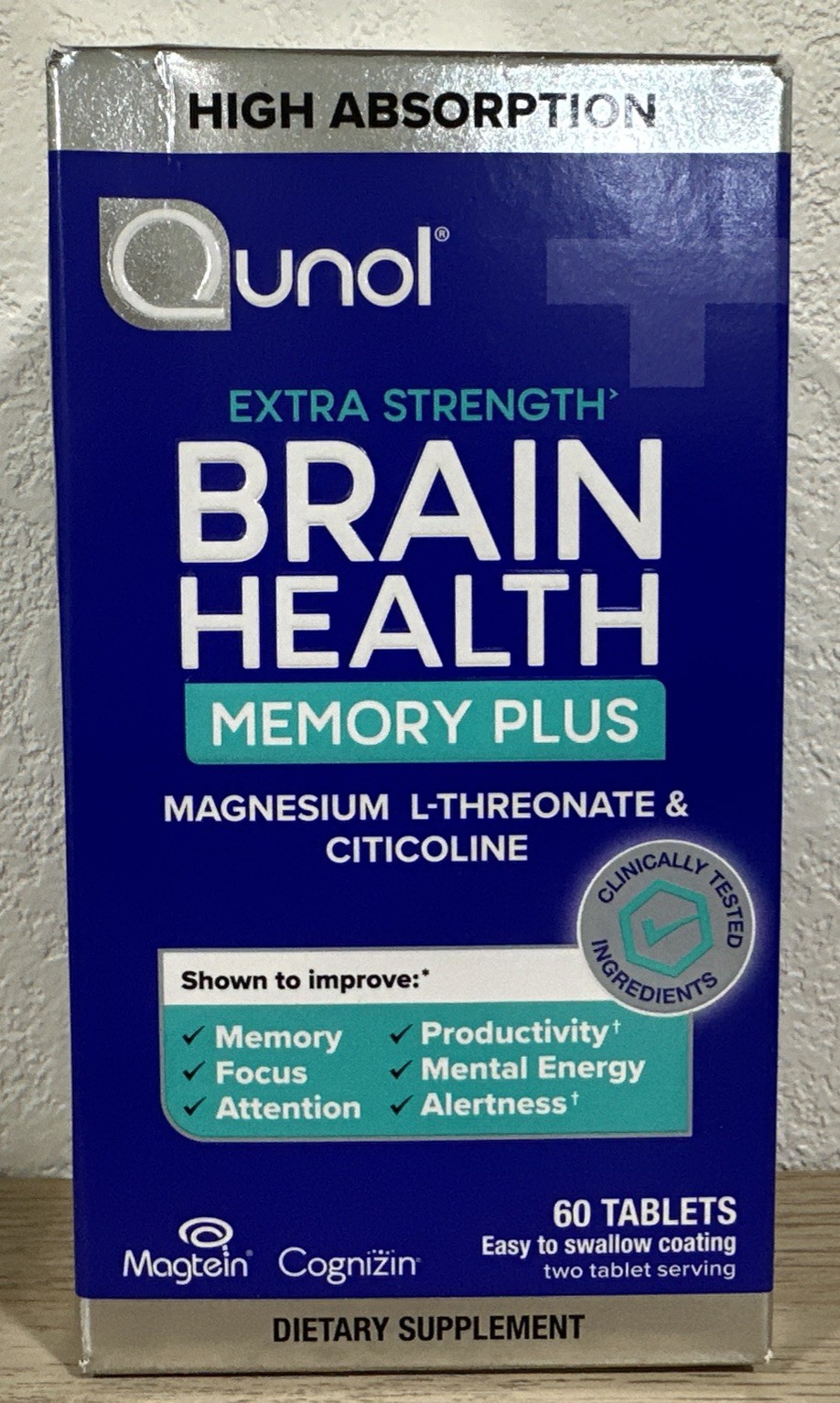 Qunol Brain Health Memory Plus, Magnesium L-Threonate & Citicoline 60 Exp 02/27+