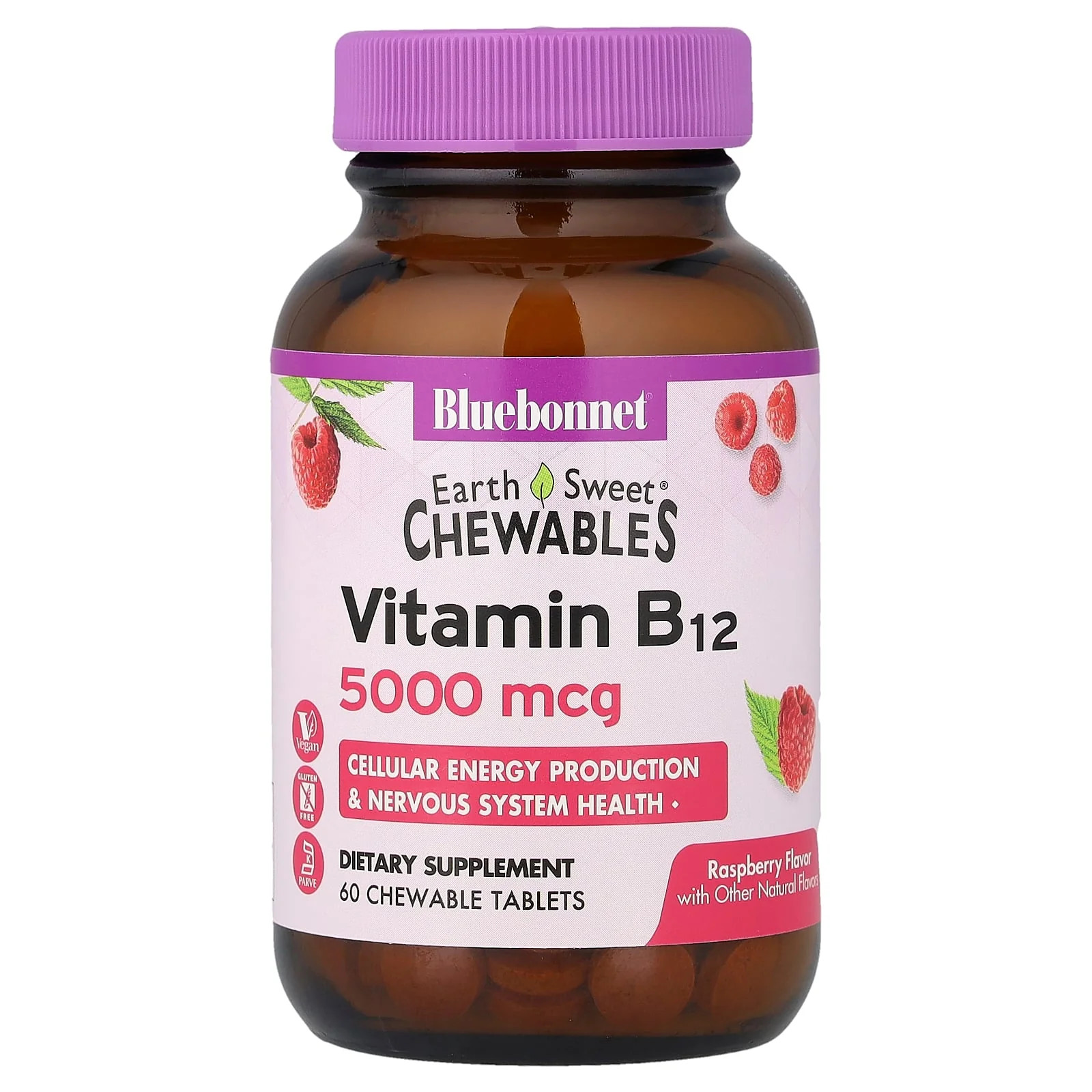 2 X Bluebonnet Nutrition, Earth Sweet® Chewables, Vitamin B12, Raspberry, 5,000