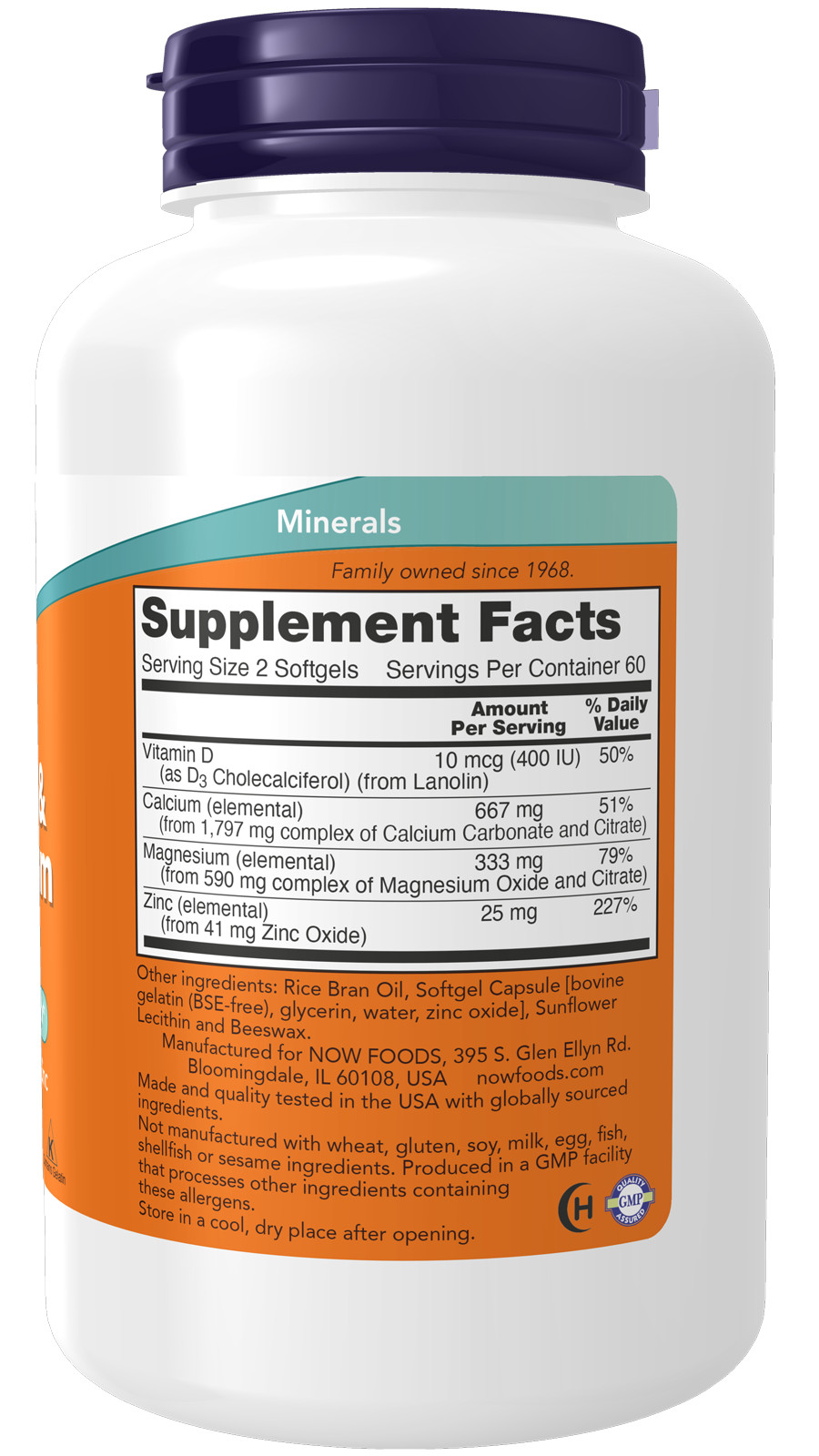 NOW Calcium & Magnesium 120 Softgels Vitamin D3 & Zinc FRESH 07/25EXP