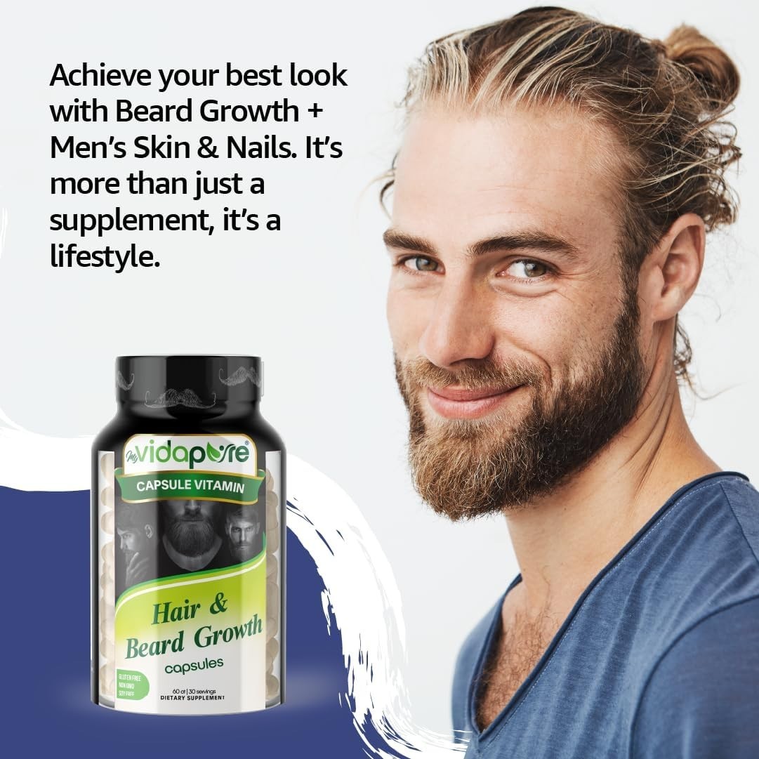 2x Beard Growth Supplement Men – Biotin Collagen Zinc Hair Skin Nails -Exp 08/25