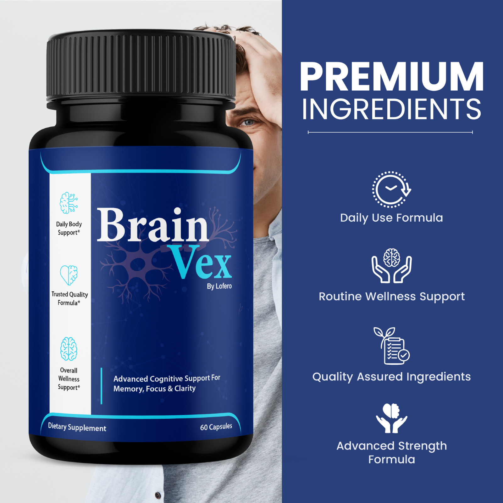 (3 Pack) Brain Vex Capsules For Memory Focus & Clarity BrainVex Pills (180 ct)