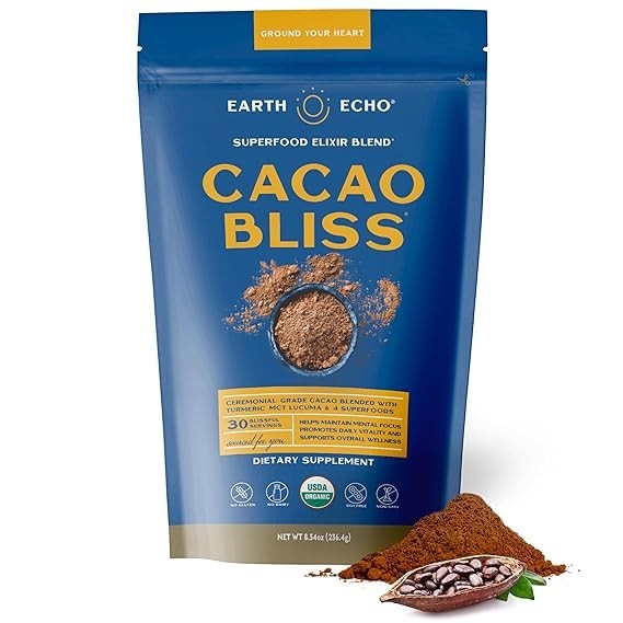 Earth Echo Raw Cacao Bliss Superfood Powder Organic Non GMO Health 30 Serving