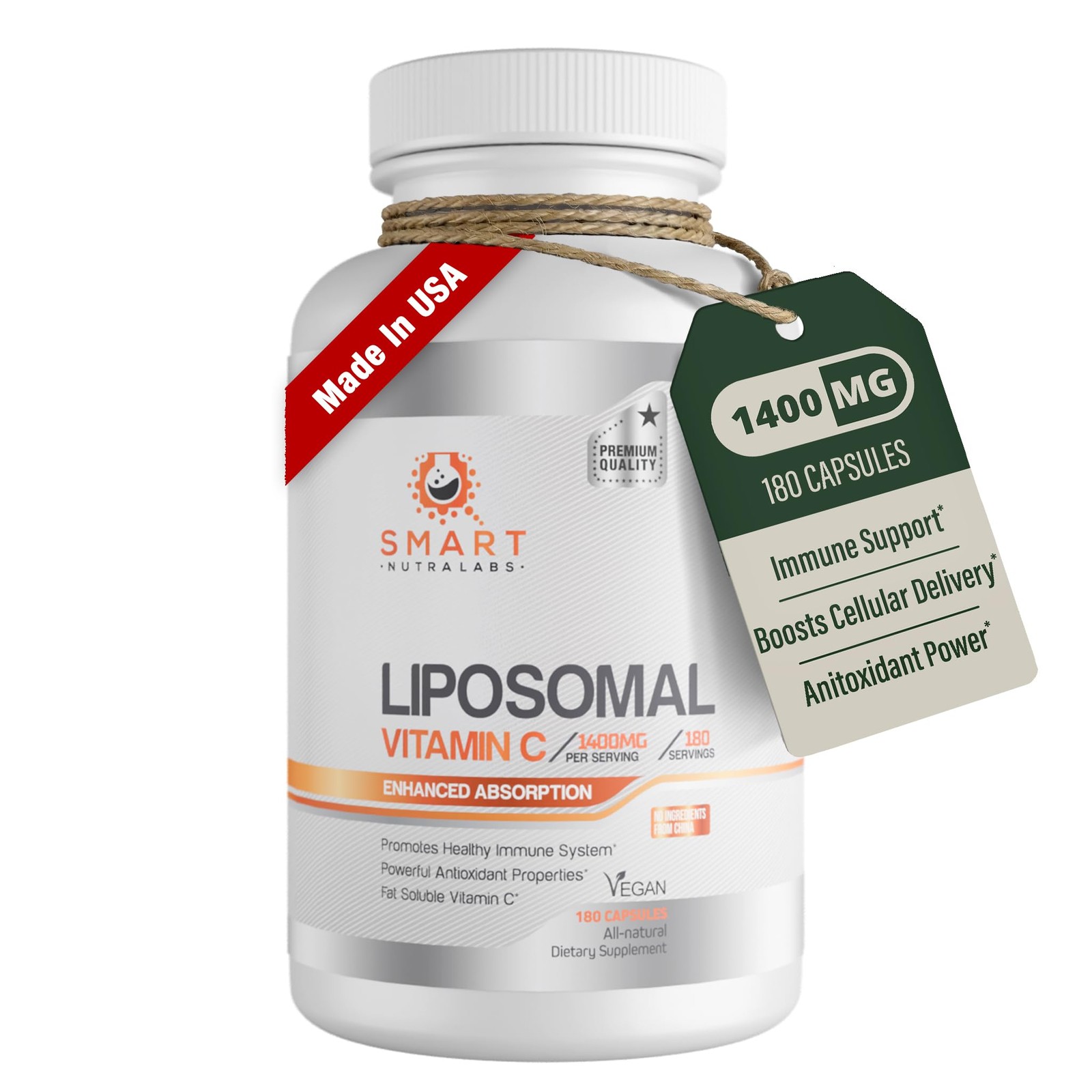 Liposomal Vitamin C 1400mg- 180 Vegan Capsules- China 180 Count (Pack of 1)