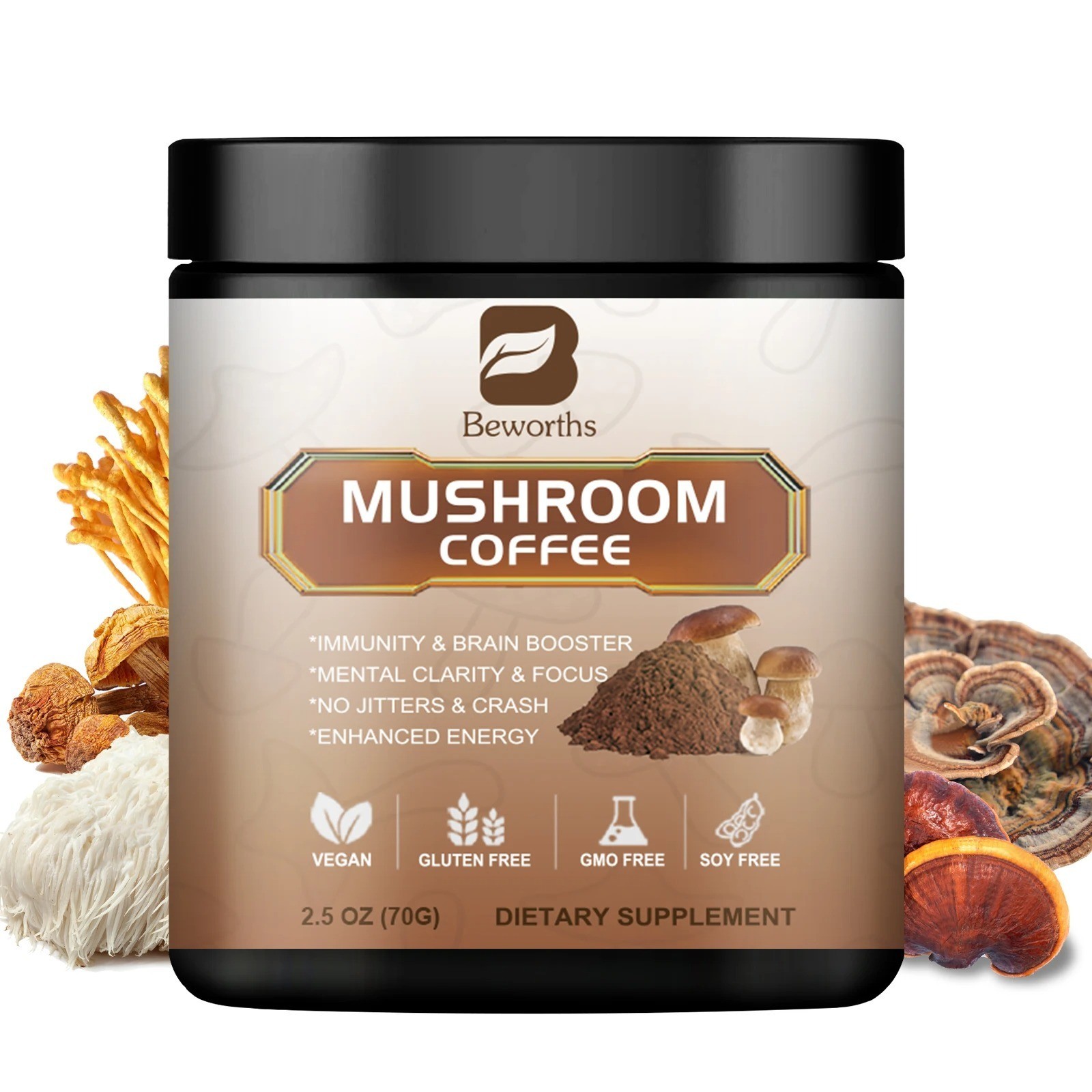 Mushroom Coffee Organic Lions Mane Immunity & Brain Booster 22/38/80 Servings
