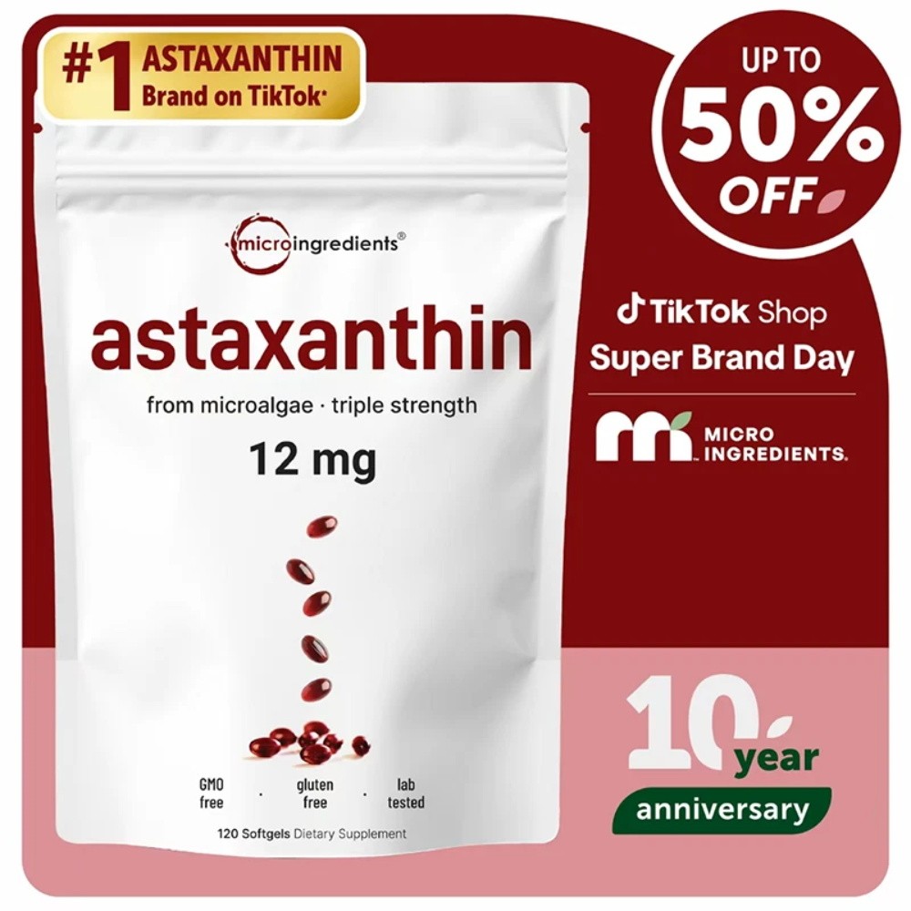 1-3 Pack | Micro Ingredients Astaxanthin 12mg Including MCT Oil, 120 Softgels