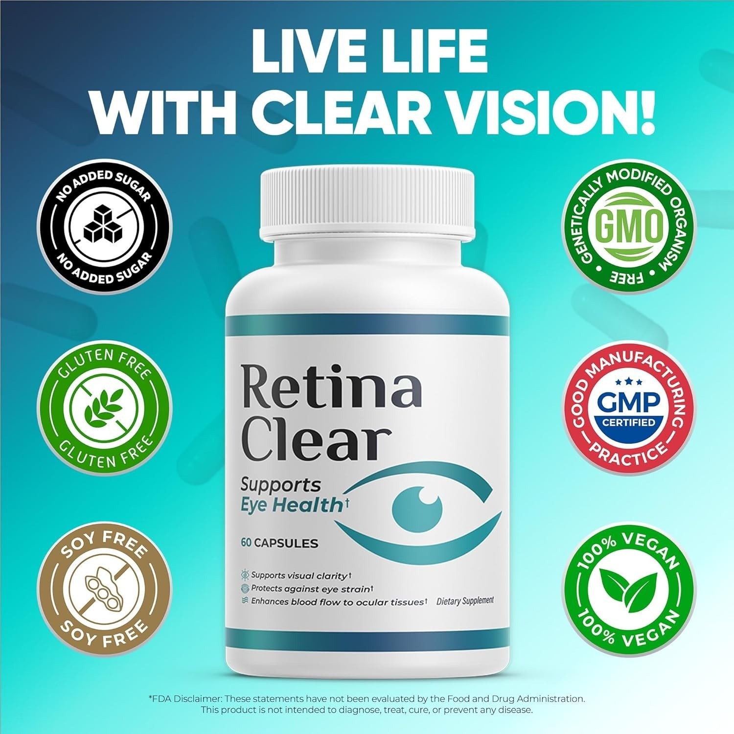 Retina Clear Capsules, RetinaClear Eye Health Support Fatigue Relief 60 Caps