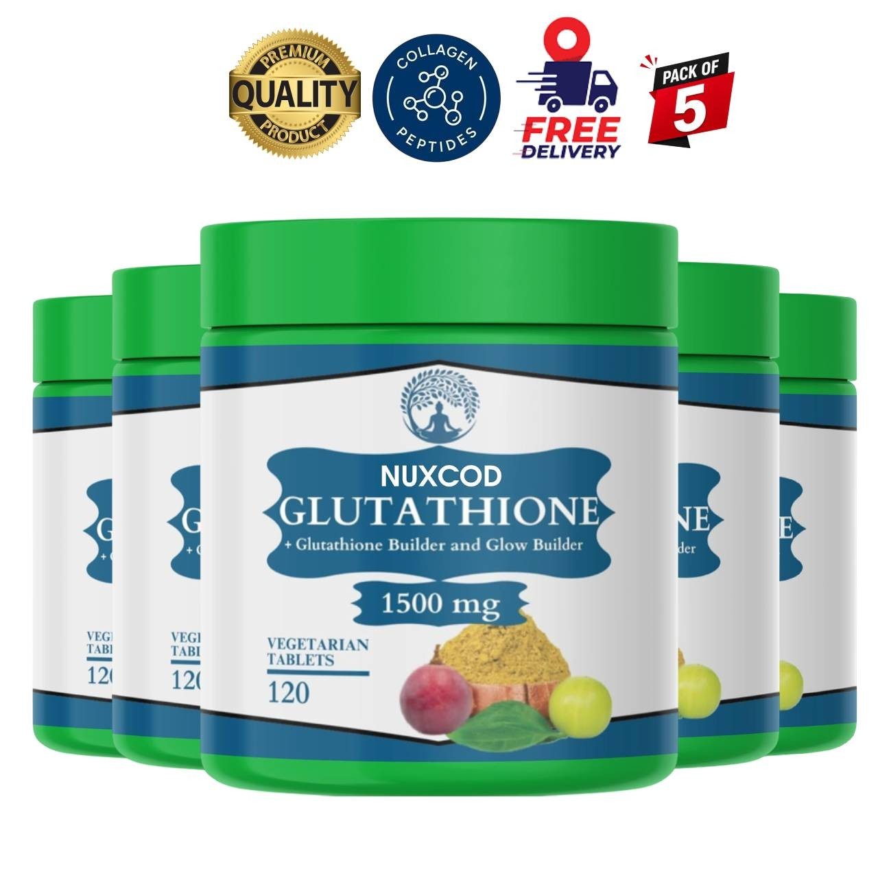 NUX.COD Glutathione 1500mg 120 Tabs Pack of 5 Skin Support