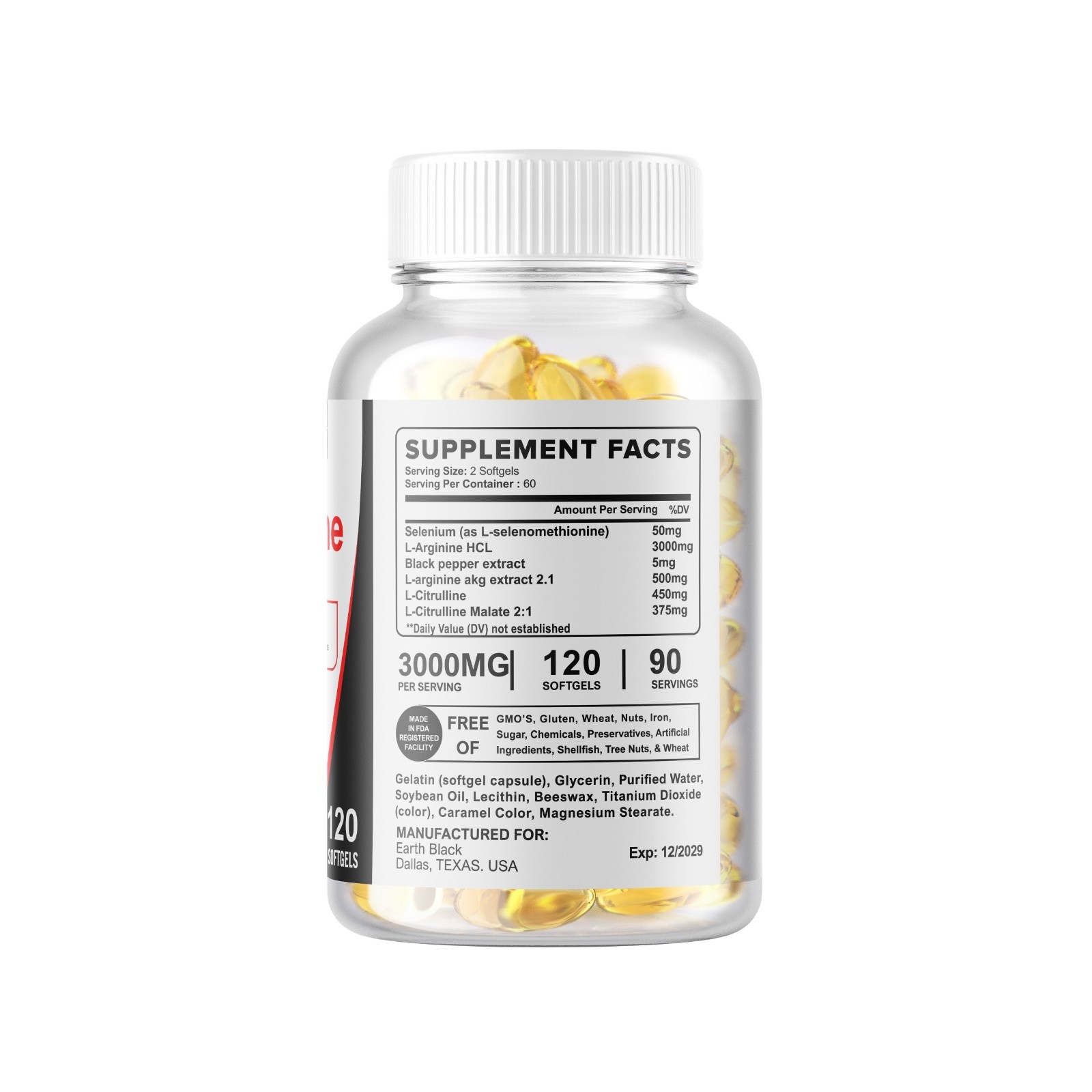 240 Softgels L-Arginine L-Citrulline Nitric Oxide Booster 3000mg, 180 Servings