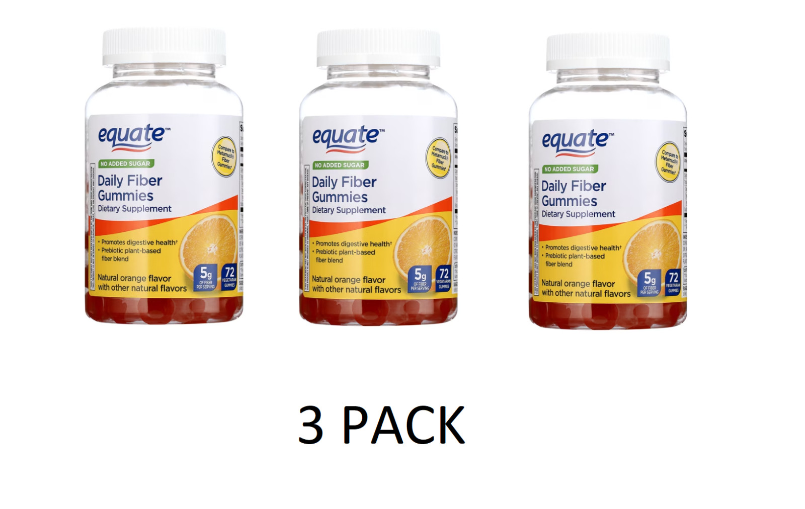Equate Daily Fiber Supplement Gummies 5 mg 72 Count Free Shipping 3PACK