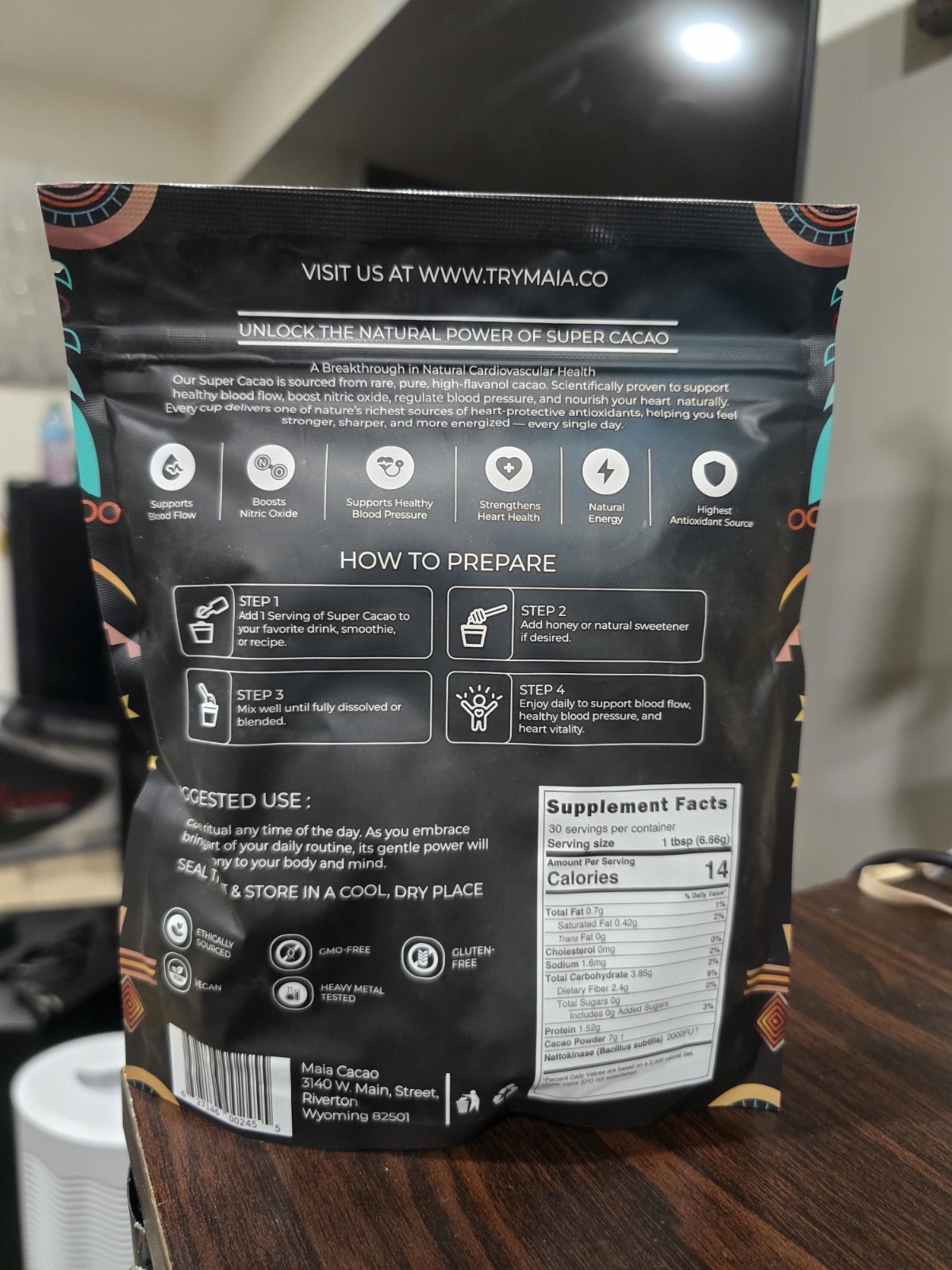 MAIA high-flavanol super Cacao with nattokinase 7oz 30- servings fast shipping..
