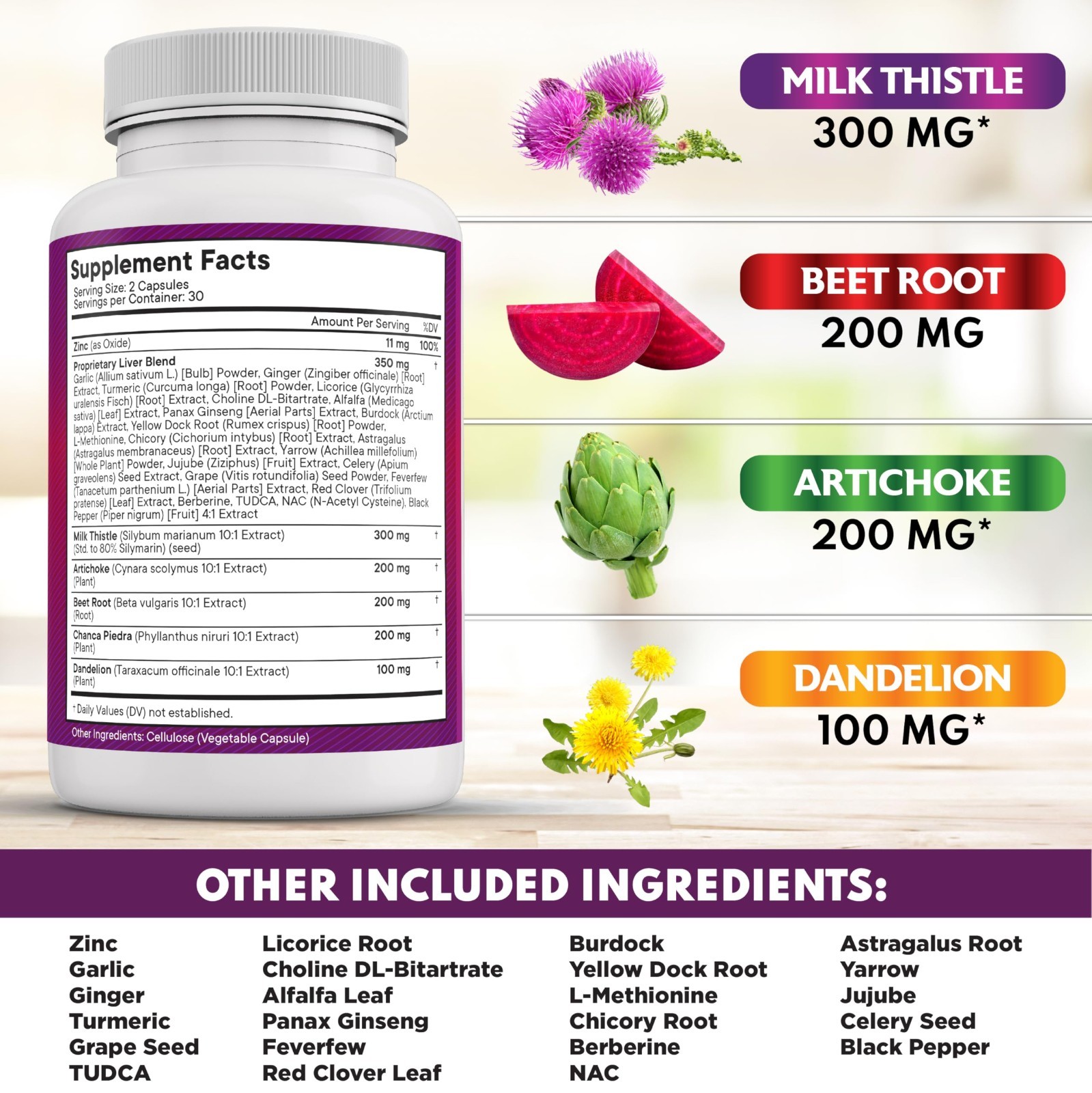 Milk Thistle NAC Chanca Piedra Beet Root Artichoke Dandelion Root TUDCA 180 Coun